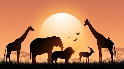 Obraz premium African Safari Animal Illustrations Set with Various Wildlife Characters