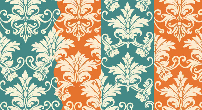 Luxury baroque damask pattern with symmetrical botanical ornament design