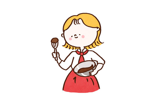 Smiling female pastry chef mixing chocolate in a bowl, handmade sweets or Valentine's Day baking concept