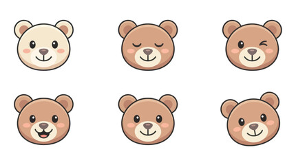 Obraz premium Cute Teddy Bear Faces Set: Happy, Winking, Sleepy, Smiling Icons