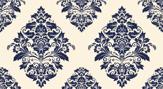 Vintage inspired damask wallpaper with detailed flowers and scroll accents