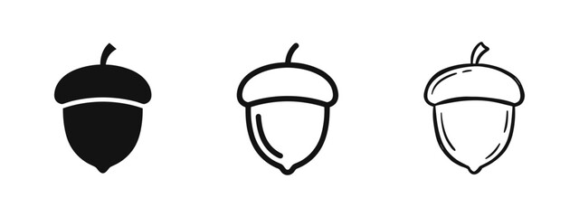 Acorn Nut Icon Set - Oak Seed in Solid, Outline, and Hand-Drawn Sketchy Styles © drawing lines