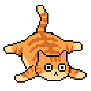 Emoticon PNG image, cute cat emoticon, cat character emoticon, fat cat emoticon, lying cat emoticon, cute emoticon, pixel art style emoticon