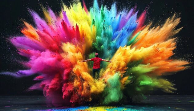 Vibrant powder explosion during Holi festival.