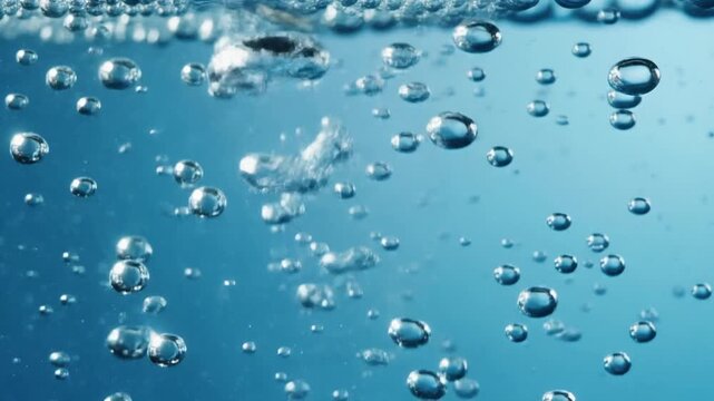 Extreme Macro Shot of Sparkling Carbonation Bubbles Rising Endlessly Through Transparent Liquid, Refreshing Pure Water Background