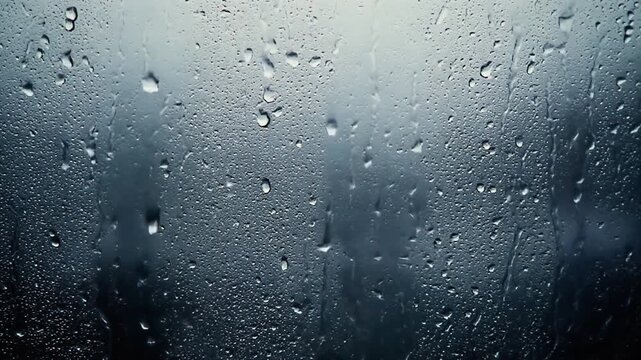 Extreme Macro of Raindrops on Textured Glass Surface With Soft Blurred Background Movement