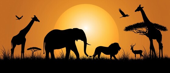 Obraz premium African Safari Animal Illustrations Set with Various Wildlife Characters