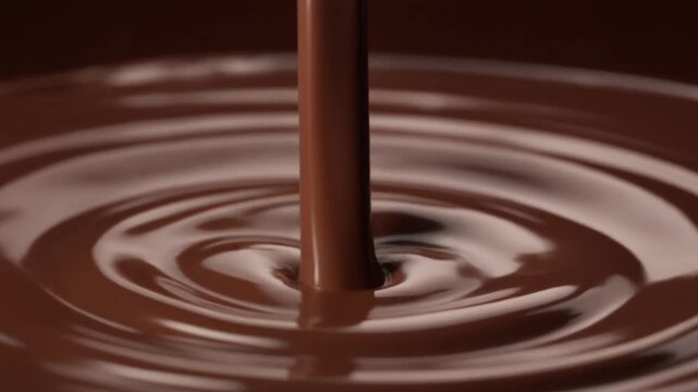Extreme Macro Shot of Creamy Liquid Chocolate Pouring into Hot Cocoa, Silky Brown Waves Full HD Slow Motion Video