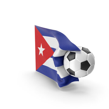Cuba flag with football ball on white background, national team sports design, Caribbean football and tournament concept