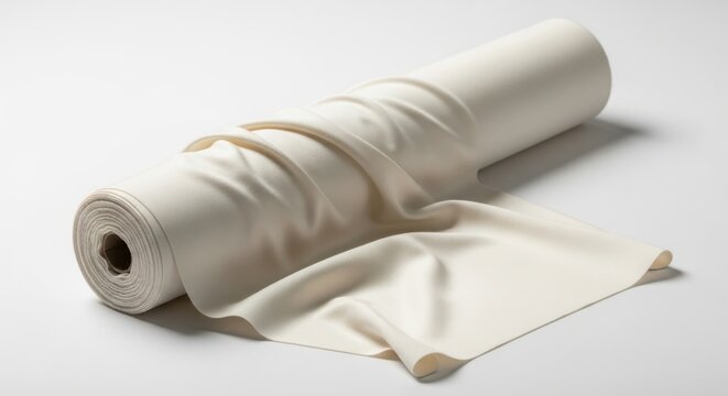 Unrolled beige fabric roll on flat surface