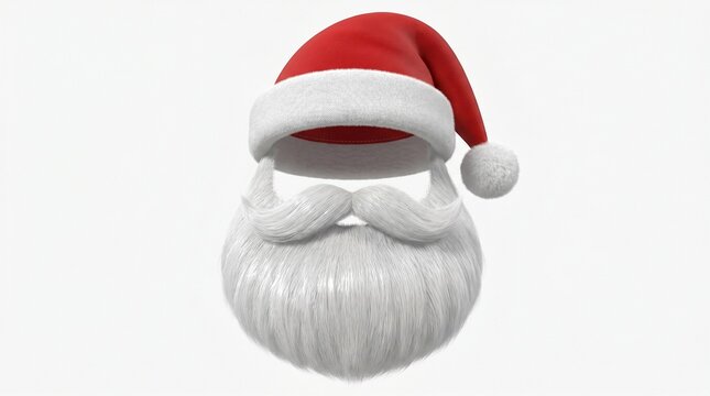 Santa Claus hat and beard isolated a white background, festive Christmas costume element for holiday designs