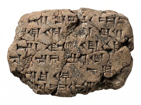 Ancient cuneiform tablet with wedge shaped writing on clay showing historical record keeping and early communication methods
