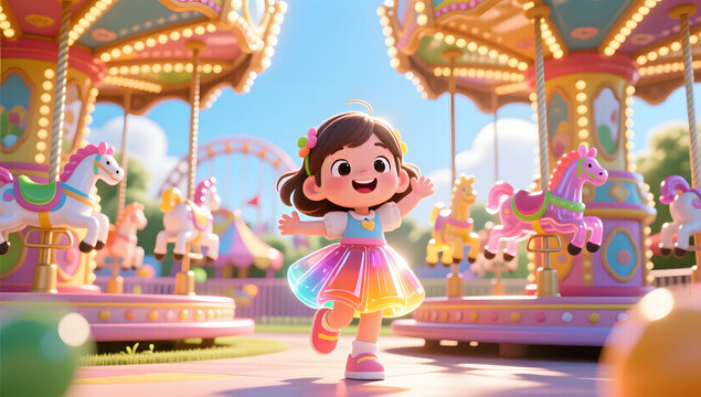 Happy Childrens Day amusement park playground illustration