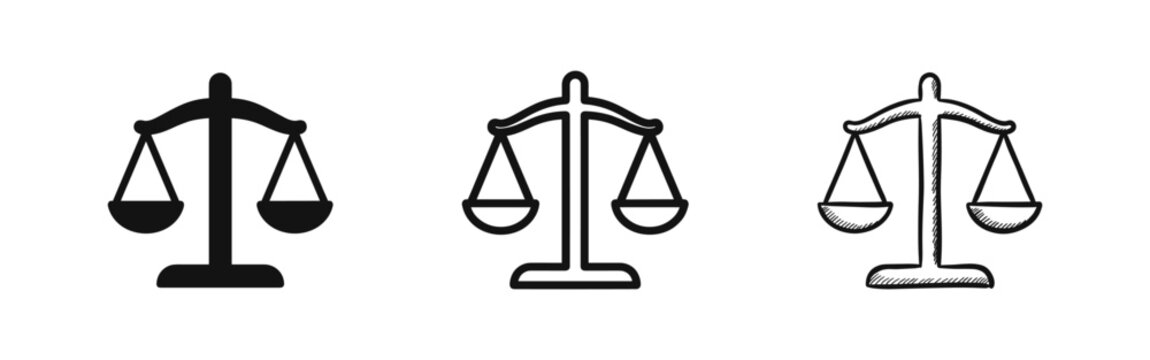 Balance Scale Icons for Justice, Law, Legal System, and Equality Concepts