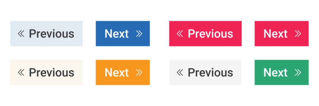 Colorful rectangular previous and next buttons with double arrow isolated on transparent background