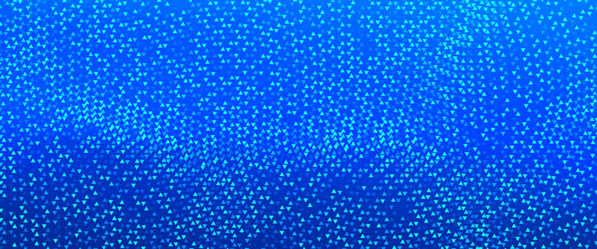 Neon blue triangle texture. Glowing arrow geometric background. Tech triangular mosaic pattern wallpaper. Fading shining arrow gradient for science poster, healthcare banner,