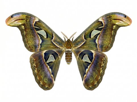 Atlas Moth Attacus Atlas Insect Macro Photography Isolated on White Background Detailed Wings
