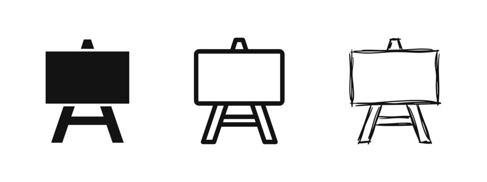 Easel or presentation board icon set for art, education, and business training