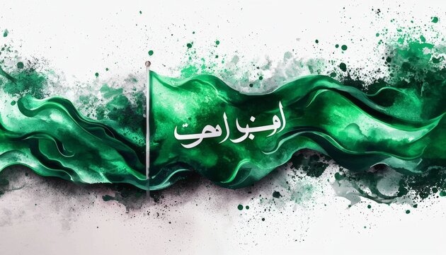 Artistic interpretation of the Saudi flag in watercolor style for Founding Day.