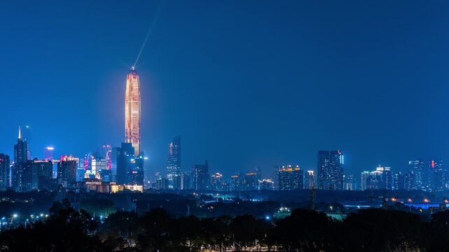 Shenzhen China skyline at night with Ping An Finance Centre