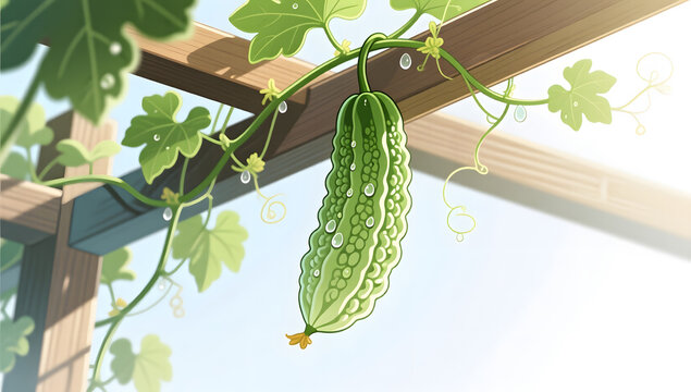 Fresh green bitter gourd vines for healthy Summer Solstice