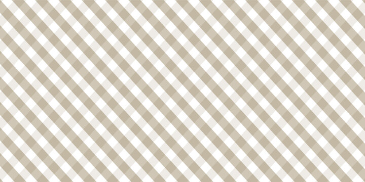 Cream and white gingham checkered pattern background, classic seamless table cloth texture, vector geometric plaid fabric design for kitchen, picnic, and fashion backdrop.