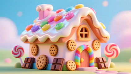 Fototapeta premium Dreamy colorful candy house happy playing on Children's Day