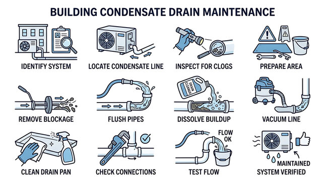 Instructional Guide for Professional HVAC Condensate Drain Line Cleaning and Maintenance Procedures
