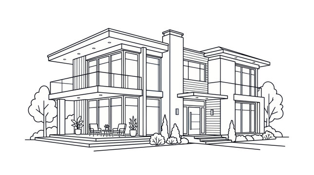 Modern House Architectural Drawing - Exterior Sketch of Luxury Residence