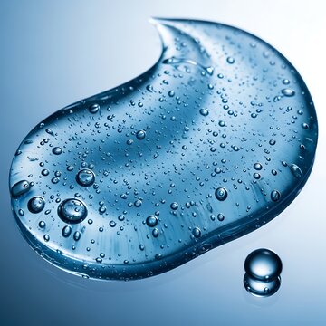 Transparent Blue Gel Droplet Floating on Soft Light Background
