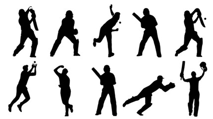 Obraz premium Set of diverse silhouettes showing dynamic human poses and actions isolated on transparent background, Vector