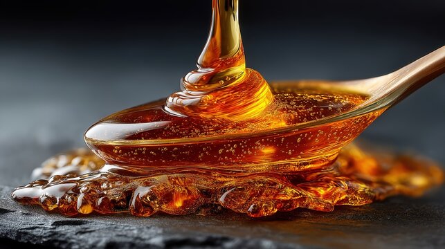 Golden Palm Oil Drips Macro Viscous Liquid Flowing Slow Motion
