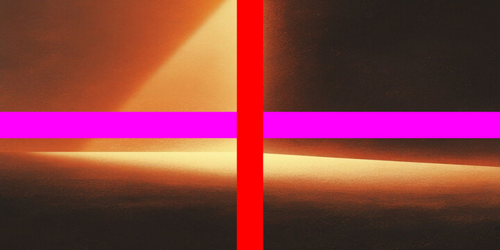 Cross shape formed by intersecting red lines sits against a dark background with a soft warm spotlight effect.