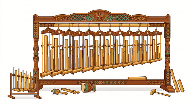 Traditional music instrumen from Indonesia, maade from bamboo, angklung