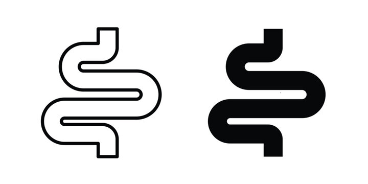 Intestine icon modern line style, Solid filled vectors set