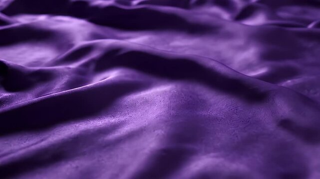 Purple Silk Fabric Flowing with Elegant Ripples and Soft Light - A close-up view of smooth purple silk fabric as it gently flows and drapes, creating elegant ripples and soft light reflections.