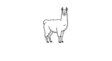 Naklejka premium Simple illustration of a single white llama standing with a friendly and cute expression on a clean white background for design use.