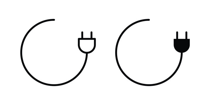 Power plug icon modern line style, Solid filled vectors set