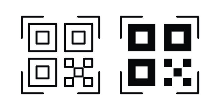 QR code icon modern line style, Solid filled vectors set