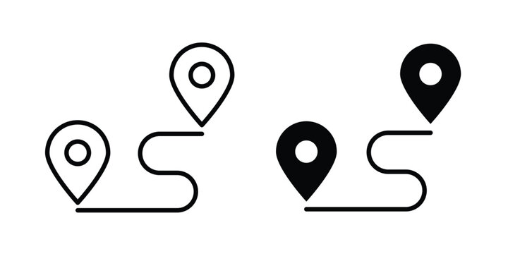 Route icon modern line style, Solid filled vectors set