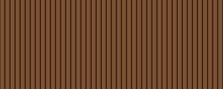 Vertical wood slat wall paneling in dark brown , fluted timber texture with soft shadow depth, modern interior design background, clean vector striped pattern