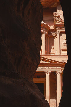 Iconic View of Al-Khazneh Nabataean Temple in Ancient City of Petra