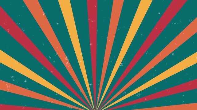 4K Retro Sunburst Background Animation with Vintage Teal Orange and Red Stripes