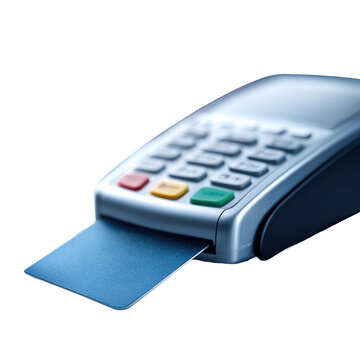 Close up of payment terminal with chip credit card inserted and blurred bokeh lights background