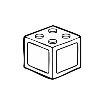 Hand drawn illustration of a building block cube with studs and indented sides