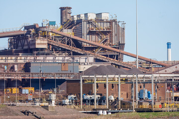 Naklejka premium Tata Steel IJmuiden Industrial Complex with Coal Pile