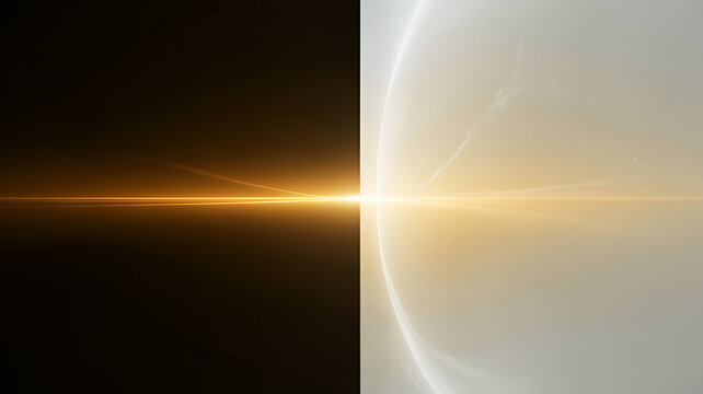 Abstract luminous line dividing contrasting warm and cool tones representing duality and balance