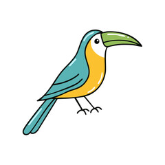 Obraz premium Cartoon Toucan Bird with Bright Blue and Yellow Plumage and Green Beak
