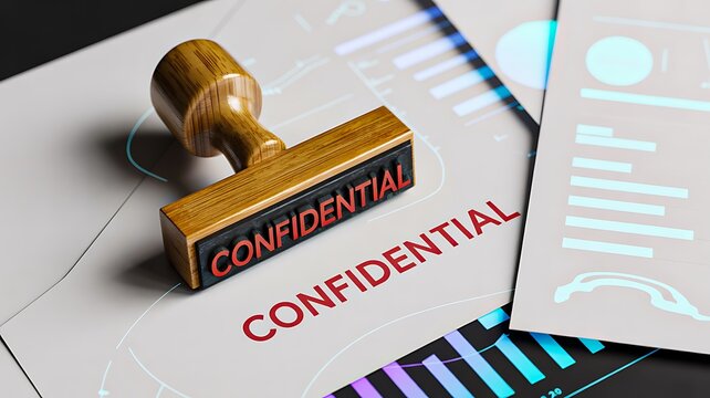 Confidential document stamp on business report representing privacy security and sensitive information