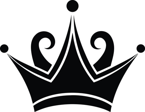Black crown silhouette with ornamental flourishes and rounded points set against a transparent background royal monarchy regal sovereignty tiara headwear blackwork ornament flourish